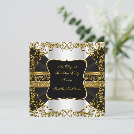 Elegant White Black Gold geboortedag Kaart (Staand voorkant)