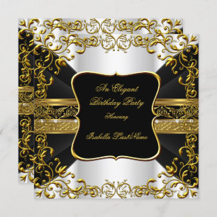 Elegant White Black Gold  geboortedag Kaart