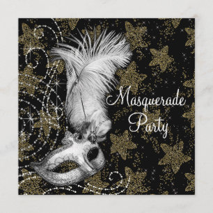 Elegant White Black Gold Masquerade Party Kaart