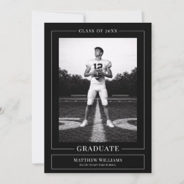 Elegant White & Black Graduate Announcement Kaart