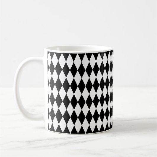 Elegant White Black Harlequin Geometric Rhombuses Koffiemok (Links)