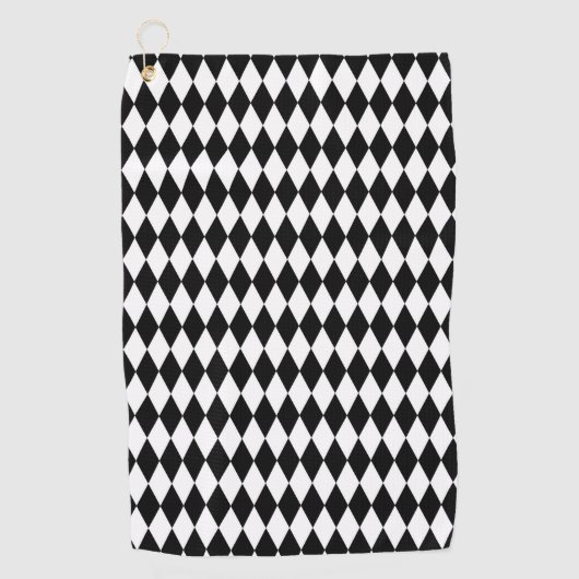 Elegant White Black Harlequin Geometric Rhombusjes Golfhanddoek (Voorkant)