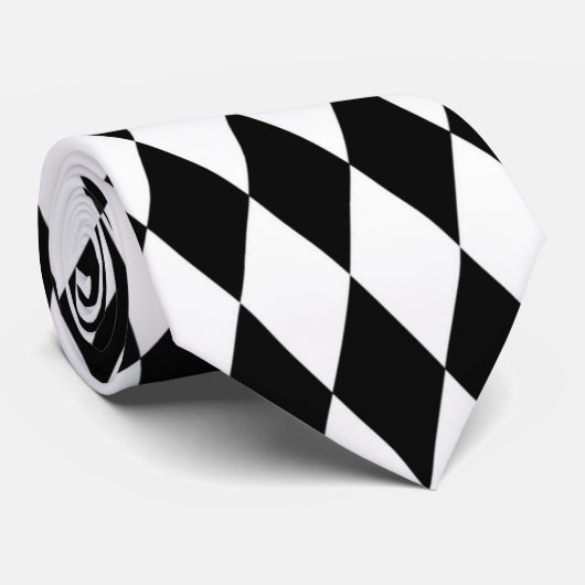Elegant White Black Harlequin Geometric Rhombusjes Stropdas (Opgerold)
