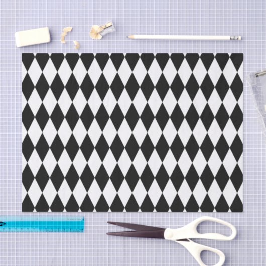 Elegant White Black Harlequin Geometric Rhombusjes Tissuepapier (Craft)