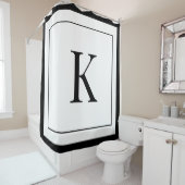 Elegant White & Black Initial Monogram  Douchegordijn (In situ)