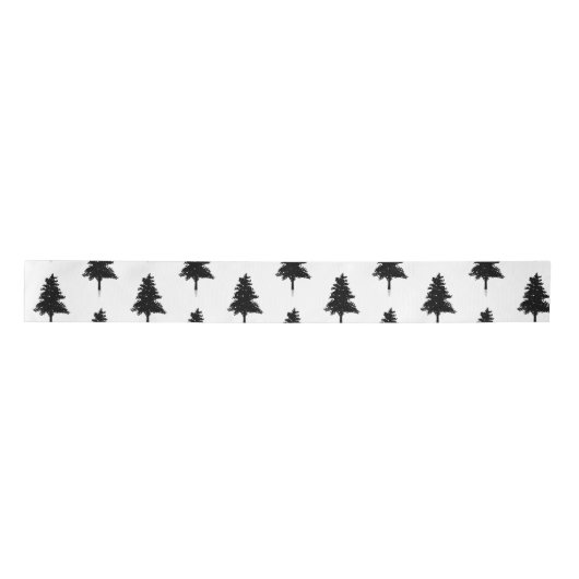 Elegant White Black Kersttree Patroon Satijnen Lint (Voorkant)