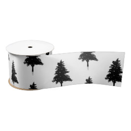 Elegant White Black Kersttree Patroon Satijnen Lint