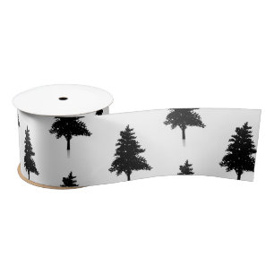 Elegant White Black Kersttree Patroon Satijnen Lint