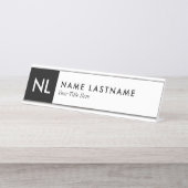 Elegant White Black Monogram Custom Desk Bureau Naambordje (Voorkant)