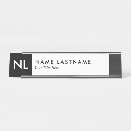 Elegant White Black Monogram Custom Desk Bureau Naambordje (Voorkant)