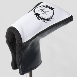 Elegant White & Black Monogram Name Wreate Golfheadcover