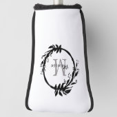 Elegant White & Black Monogram Name Wreate Golfheadcover (Draai 90)