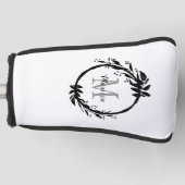 Elegant White & Black Monogram Name Wreate Golfheadcover (Voorkant)