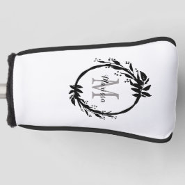 Elegant White & Black Monogram Name Wreate Golfheadcover