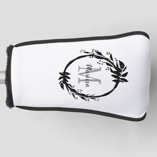 Elegant White & Black Monogram Name Wreate Golfheadcover (Voorkant)