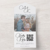 Elegant White Black Monogram Script Photo Weddensc All In One Uitnodiging (Binnen)