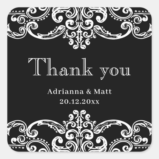 Elegant White Black Ornamental Wedding Frame  Vierkante Sticker (Voorkant)