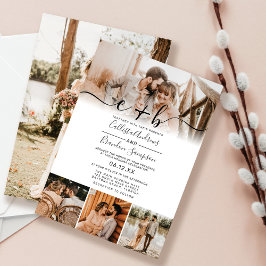 Elegant White Black Photo Monogram Weddenschap Inv Kaart