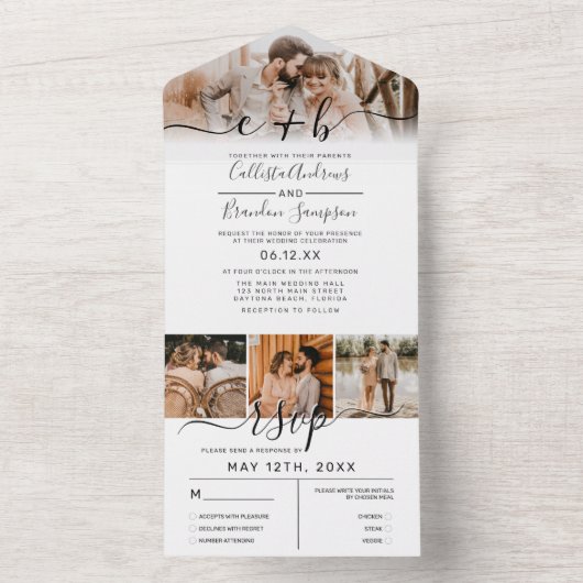 Elegant White Black Photo Monogram Weddenschap RSV All In One Uitnodiging (Binnen)