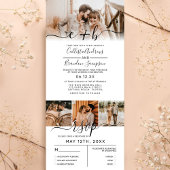 Elegant White Black Photo Monogram Weddenschap RSV Drieluik Uitnodiging