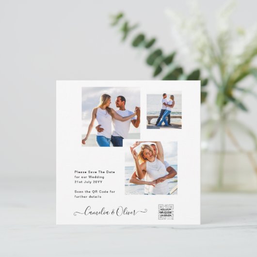 Elegant White & Black Photo Weddenschap QR (Staand voorkant)