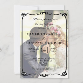 Elegant White & Black Photo Wedding Invitation Kaart