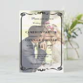 Elegant White & Black Photo Wedding Invitation Kaart (Staand voorkant)