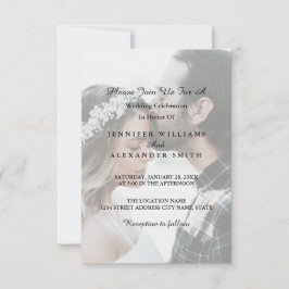 Elegant White & Black Photo Wedding Invitation Kaart