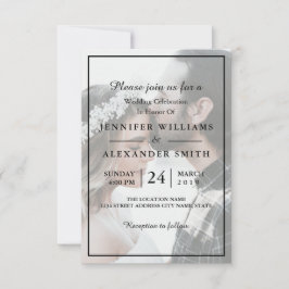 Elegant White & Black Photo Wedding Invitation Kaart