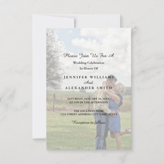 Elegant White & Black Photo Wedding Invitation Kaart (Voorkant)