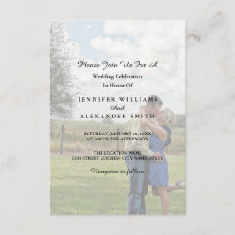 Elegant White & Black Photo Wedding Invitation Kaart