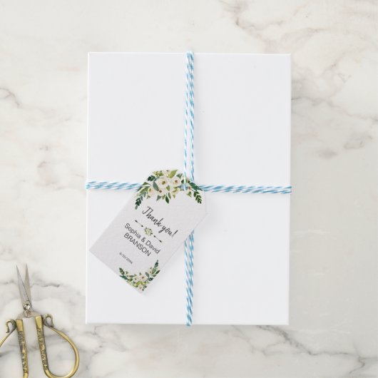 Elegant White Blooming Floral Handwriting Wedding Cadeaulabel (Met Touw)