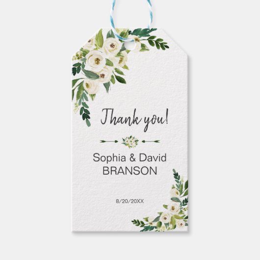 Elegant White Blooming Floral Handwriting Wedding Cadeaulabel (Voorkant)
