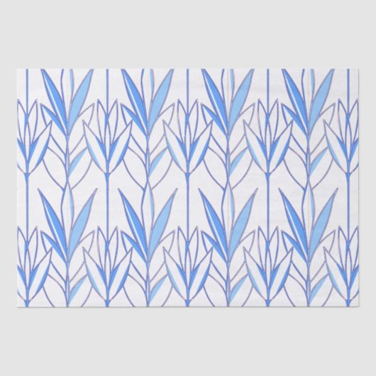 Elegant White & Blue Art Deco Floral Pattern Chic Tissuepapier (Voorkant)