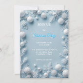 Elegant White & Blue Christmas Invitation Kaart (Voorkant)