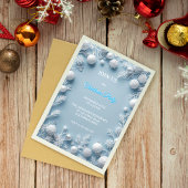 Elegant White & Blue Christmas Invitation Kaart