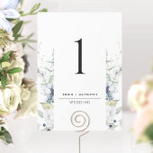 Elegant White, Blue Floral Wedding Table Number