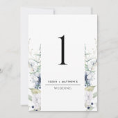 Elegant White, Blue Floral Wedding Table Number (Voorkant)