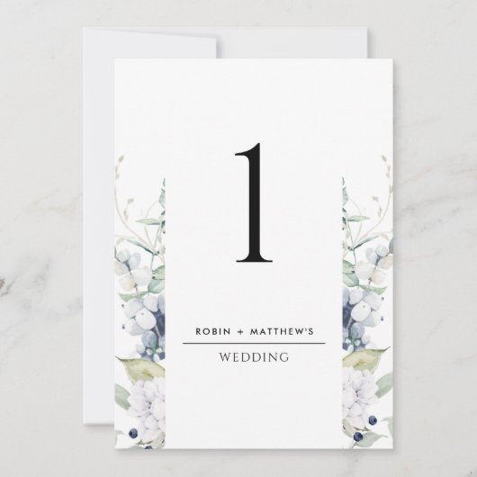 Elegant White, Blue Floral Wedding Table Number (Voorkant)