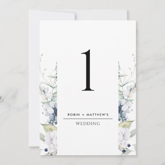 Elegant White, Blue Floral Wedding Table Number (Achterkant)