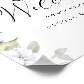 Elegant White Blue Floral Welkom Weddenschap Poster (Hoek)