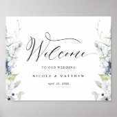Elegant White Blue Floral Welkom Weddenschap Poster (Voorkant)