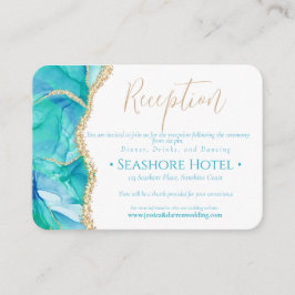 Elegant White Blue Glitter bruiloft receptie Informatiekaartje
