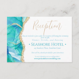 Elegant White Blue Glitter bruiloft receptie Informatiekaartje