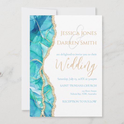 Elegant White Blue Glitter Waterverf Weddenschap Kaart (Voorkant)