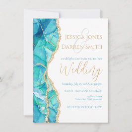 Elegant White Blue Glitter Waterverf Weddenschap Kaart