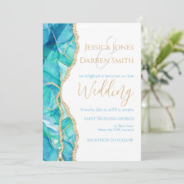 Elegant White Blue Glitter Waterverf Weddenschap Kaart