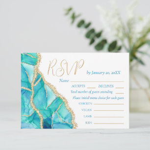 Elegant White Blue Glitter Wedding Menu RSVP