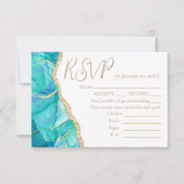 Elegant White Blue Glitter Wedding Menu RSVP