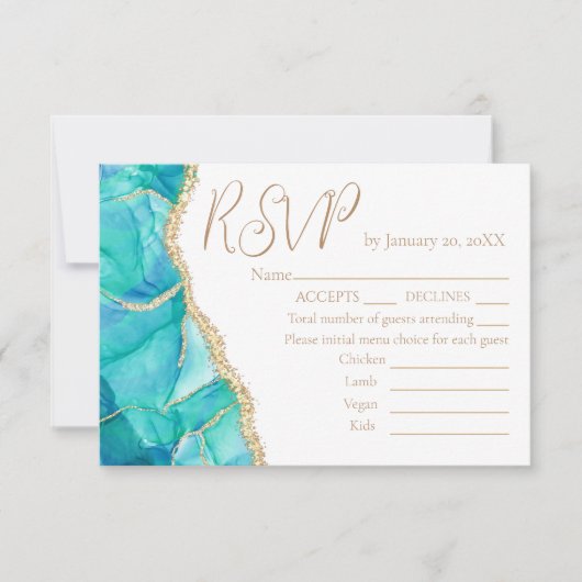 Elegant White Blue Glitter Wedding Menu RSVP (Voorkant)